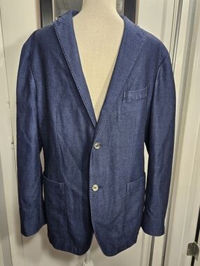 Boglioli Men's Cotton/polyester Blue Butron Up Blazer Size 52